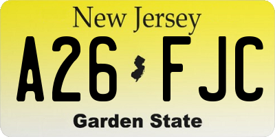 NJ license plate A26FJC