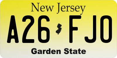 NJ license plate A26FJO