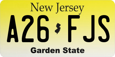 NJ license plate A26FJS