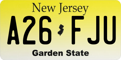 NJ license plate A26FJU
