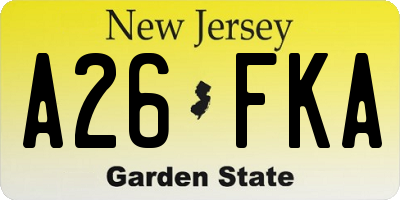 NJ license plate A26FKA
