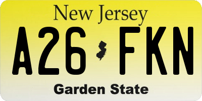 NJ license plate A26FKN