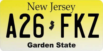NJ license plate A26FKZ