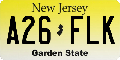 NJ license plate A26FLK