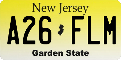 NJ license plate A26FLM