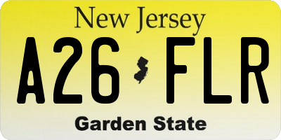 NJ license plate A26FLR