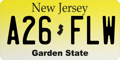 NJ license plate A26FLW