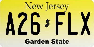 NJ license plate A26FLX