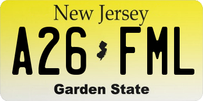 NJ license plate A26FML