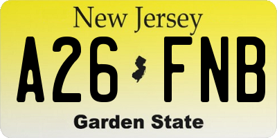 NJ license plate A26FNB