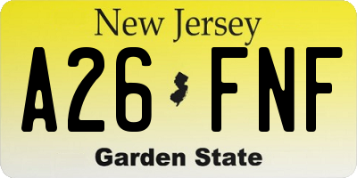 NJ license plate A26FNF