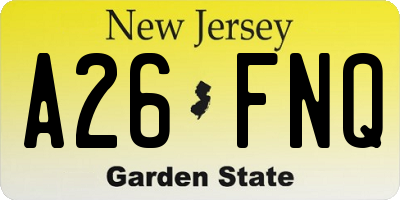 NJ license plate A26FNQ