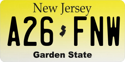 NJ license plate A26FNW