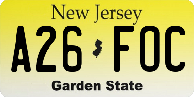 NJ license plate A26FOC