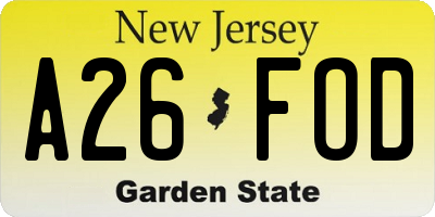 NJ license plate A26FOD