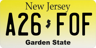 NJ license plate A26FOF