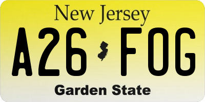 NJ license plate A26FOG