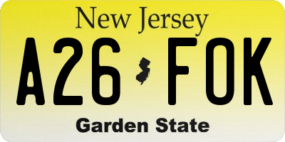 NJ license plate A26FOK