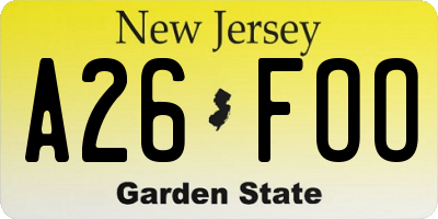 NJ license plate A26FOO