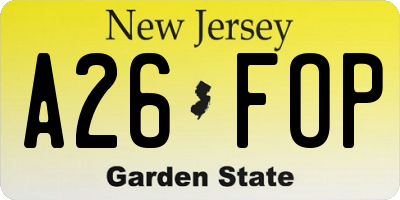 NJ license plate A26FOP