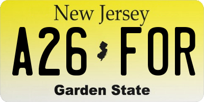 NJ license plate A26FOR