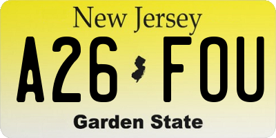 NJ license plate A26FOU