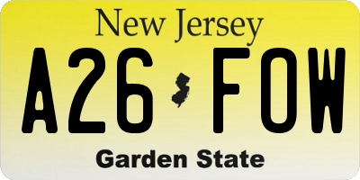 NJ license plate A26FOW