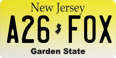 NJ license plate A26FOX