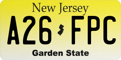 NJ license plate A26FPC