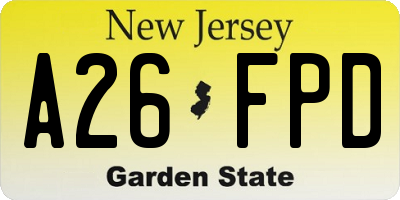 NJ license plate A26FPD