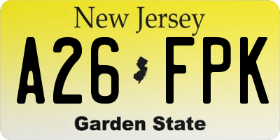 NJ license plate A26FPK