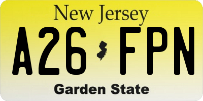 NJ license plate A26FPN