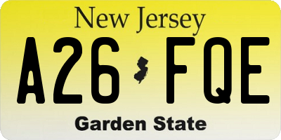 NJ license plate A26FQE