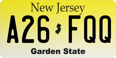 NJ license plate A26FQQ
