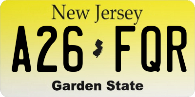 NJ license plate A26FQR
