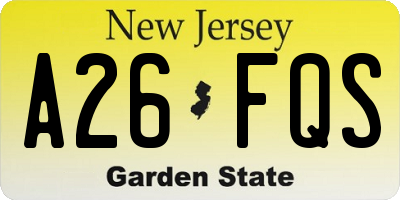 NJ license plate A26FQS
