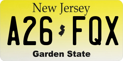 NJ license plate A26FQX