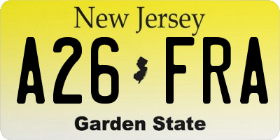 NJ license plate A26FRA