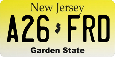 NJ license plate A26FRD