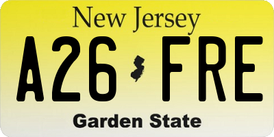 NJ license plate A26FRE