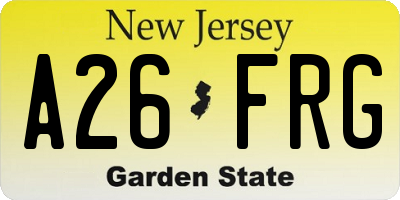 NJ license plate A26FRG