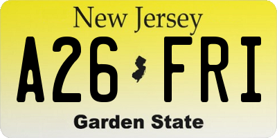 NJ license plate A26FRI