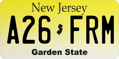 NJ license plate A26FRM