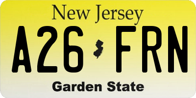 NJ license plate A26FRN