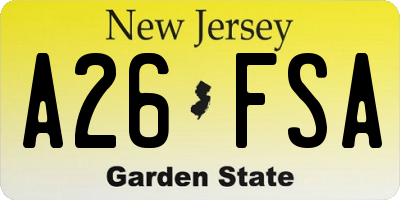 NJ license plate A26FSA
