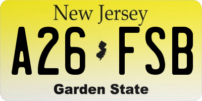 NJ license plate A26FSB
