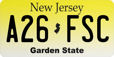 NJ license plate A26FSC