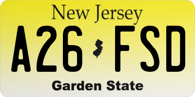 NJ license plate A26FSD