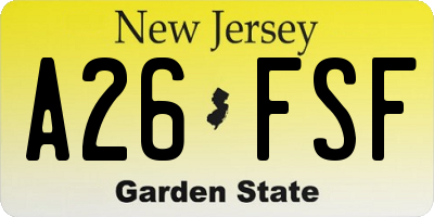 NJ license plate A26FSF