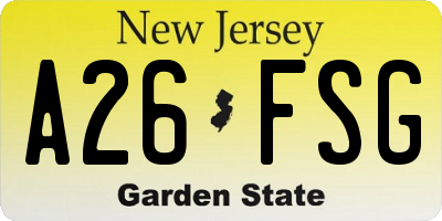NJ license plate A26FSG
